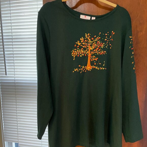 Quacker Factory Dark Green Embroidered Fall Breeze 3X - Picture 1 of 5